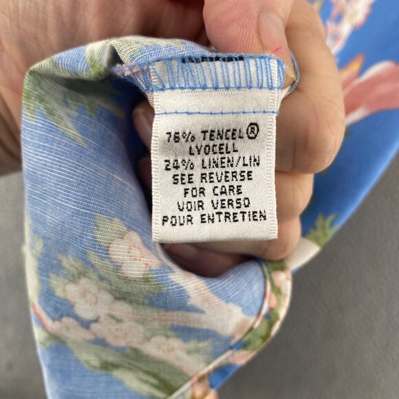 Talbots Dress Womens 2 Petite Blue Multi Floral Linen Blend A Line Empire Waist - Picture 6 of 11